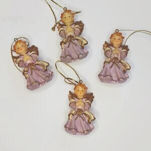Vintage Purple Angels Christmas Tree Ornaments Set of 4
